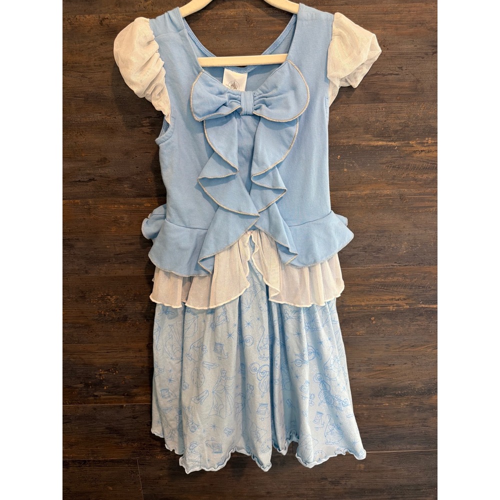 Disney Cinderella Blue Ruffle Nightgown Play Dress Kids Size 7/8 Glitter Skirt